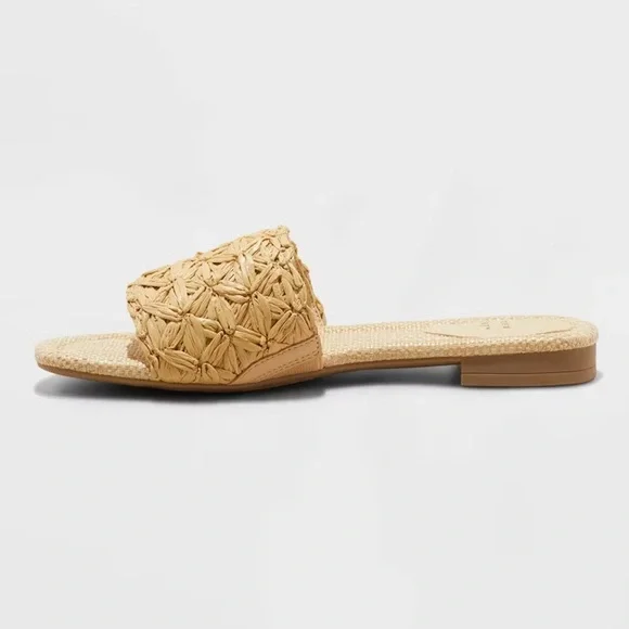 Ariella Woven Raffia Slide Sandals with Memory Foam Insole - Picture 2 of 7
